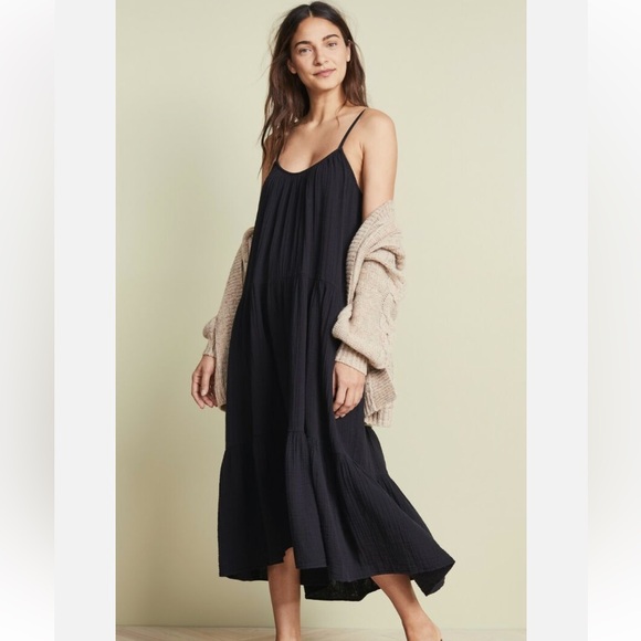 Xirena Ruby Midi Tiered Gauze Dress Black - Picture 1 of 8